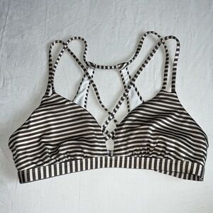 Athleta Aqualuxe Strappy Striped Bikini Top Grey/Pearl XS